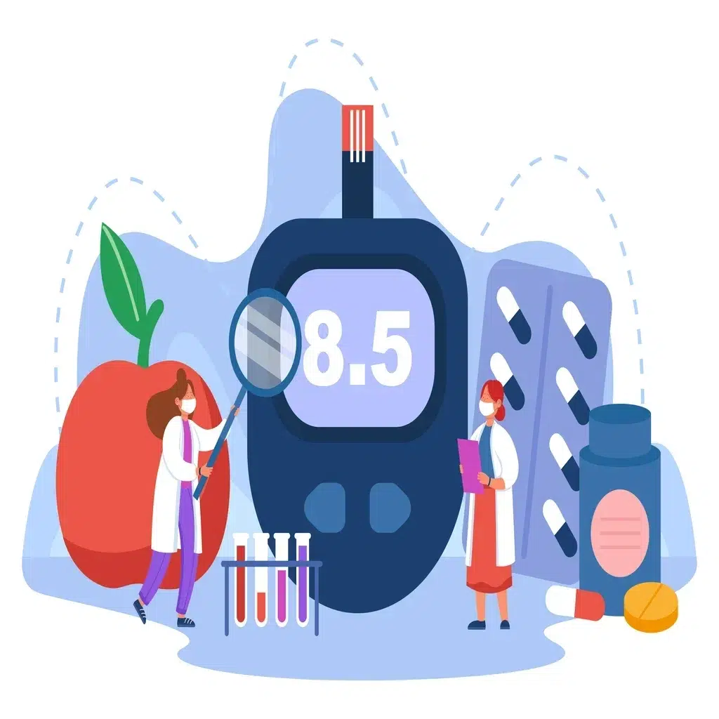 Tiny Doctors With Glucometer Flat Vector Illustration 1